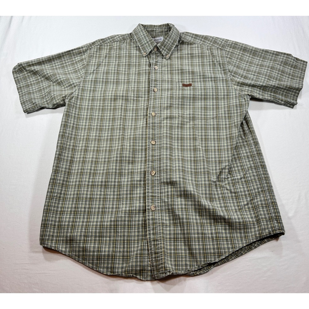 Carhartt Mens Large Green Plaid Short Sleeve Button Down Cotton Work Shirt
